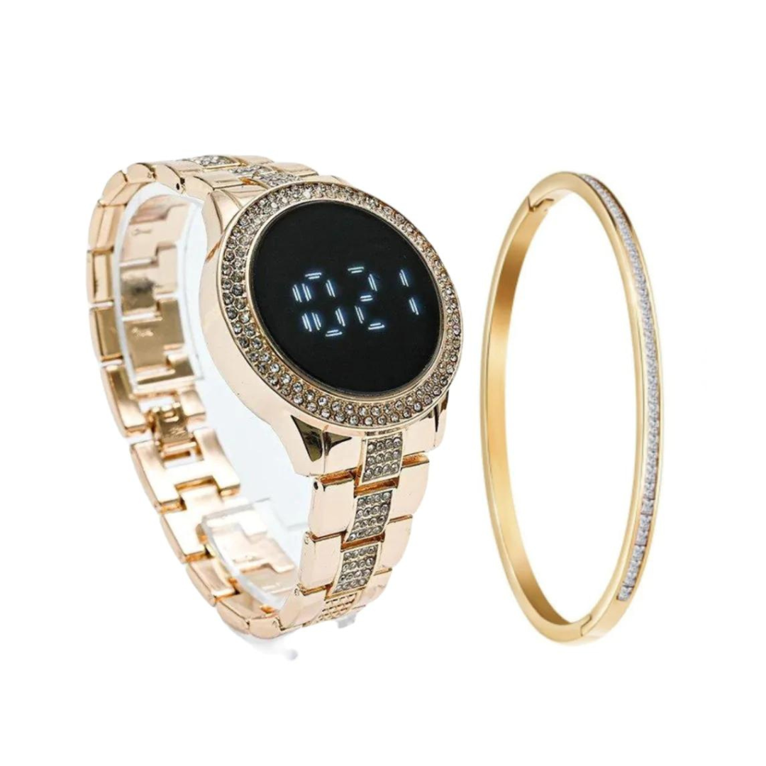 Set 2 en 1 Reloj Montré 360 Acero inoxidable Digital, Mas Pulsera de Obsequio