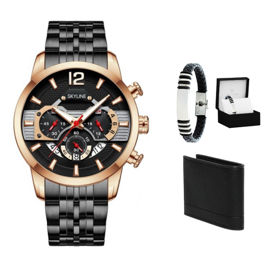 Cronógrafo Skyline 360 Acero Inoxidable +Pulsera de Obsequio y Billetera