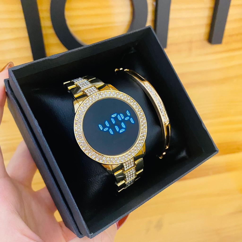 Set 2 en 1 Reloj Montré 360 Acero inoxidable Digital, Mas Pulsera de Obsequio